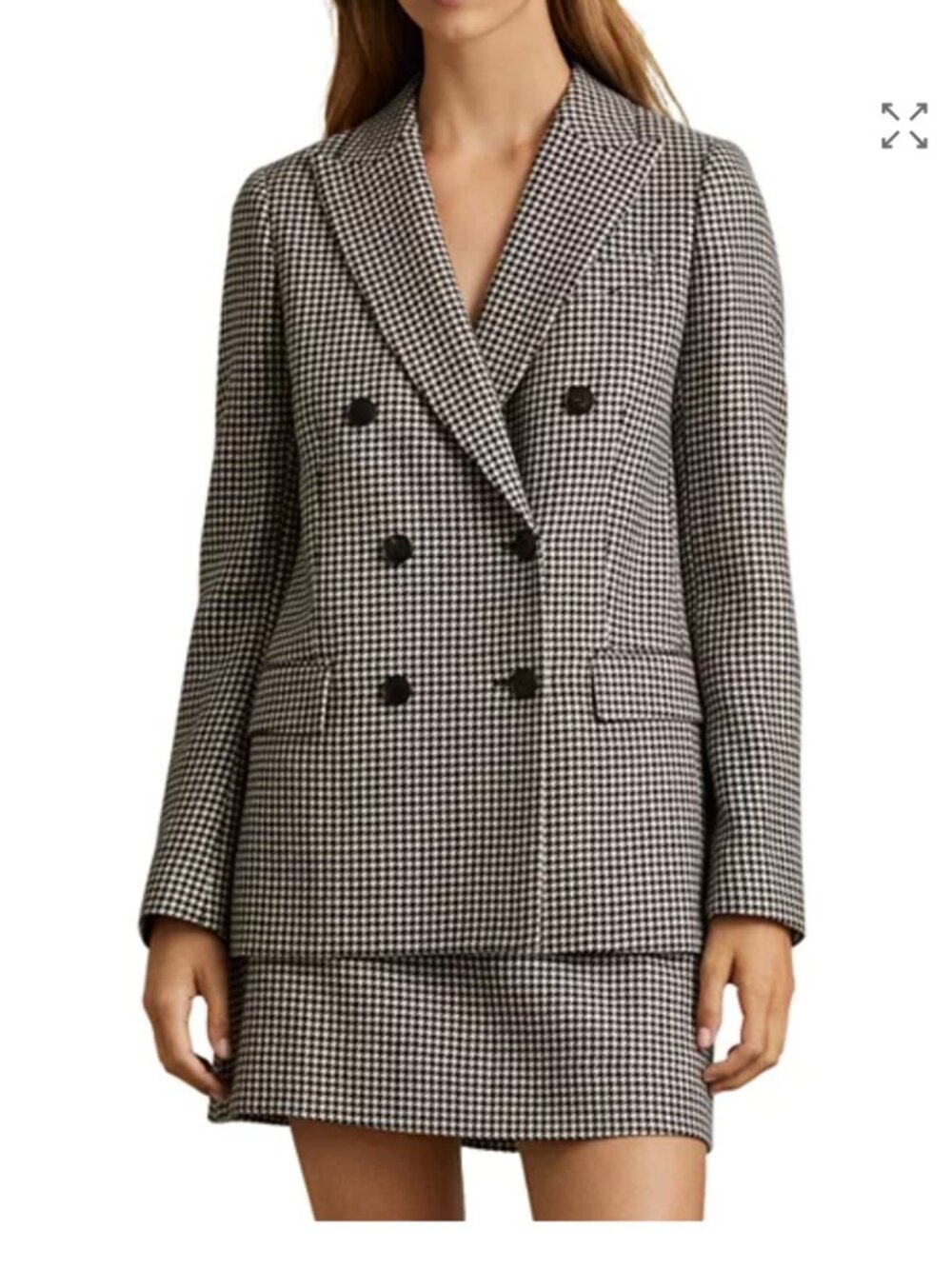 Reiss women's houndstooth blazer 6P petite double breasted black white wool